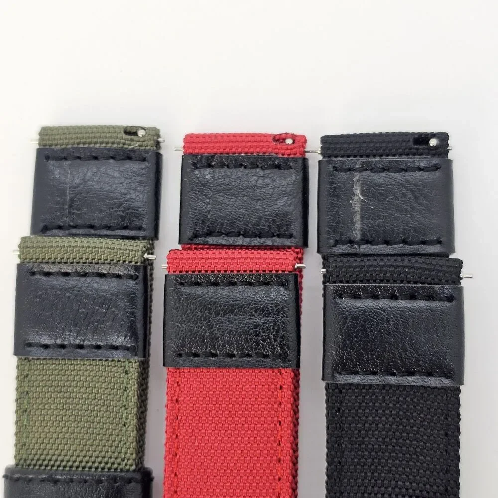 3X Men's 22MM Premium Rugged‎ Canvas Watch Strap Green Red Black Quick-Release